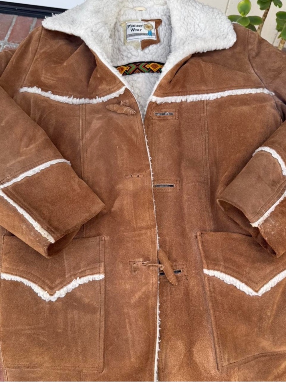 Vintage Pioneer Wear Men's suede leather coat size 38 m brown leather sherpa - Picture 1 of 8